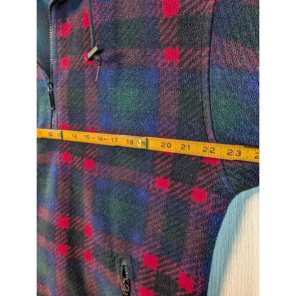 Vtg Eddie Bauer Fleece 1/4 Zip Pullover Women Small S Blue Red Plaid Long Sleeve - Picture 4 of 6